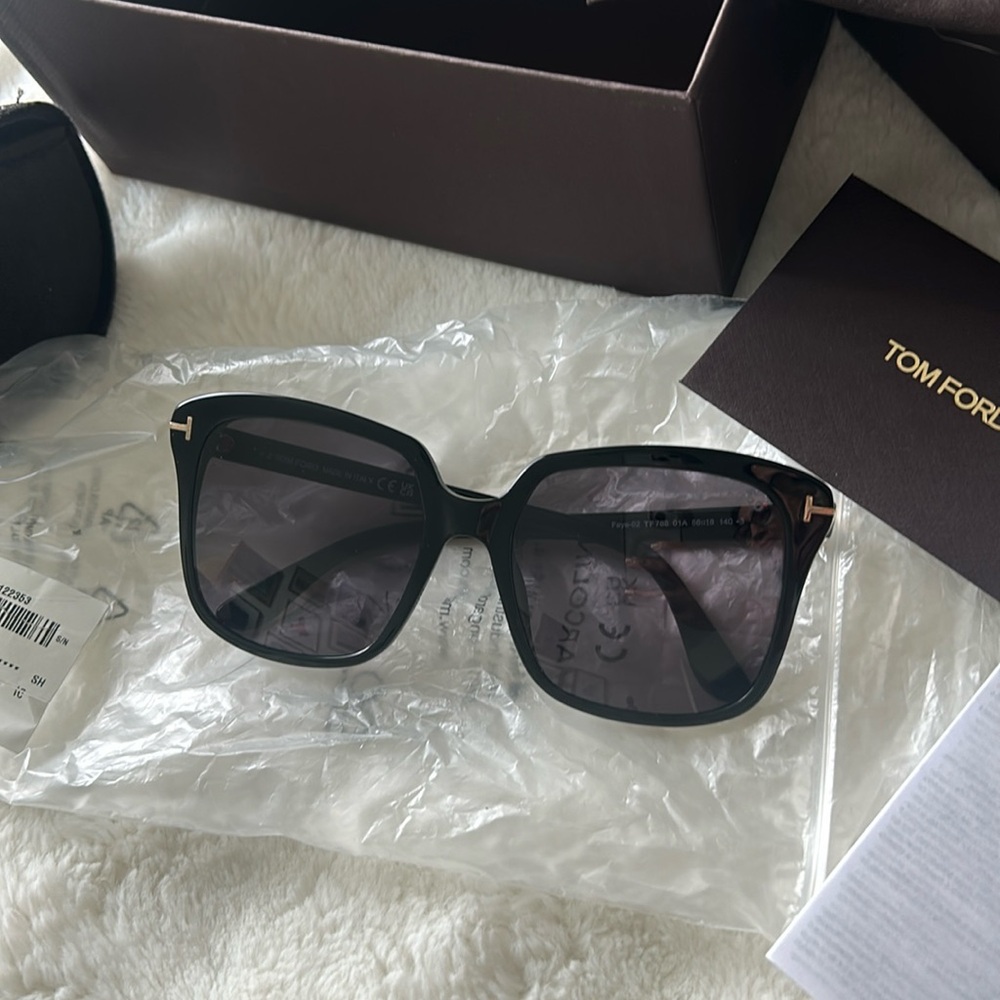 Tom Ford Black Square Sunglasses with Gold Accents